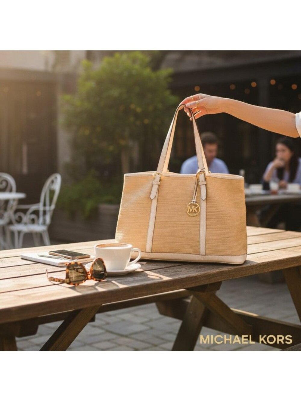 Michael Kors Straw & Leather Tote W/Gold Hardware Jet-Set Glamour Boho City Chic - Picture 2 of 12